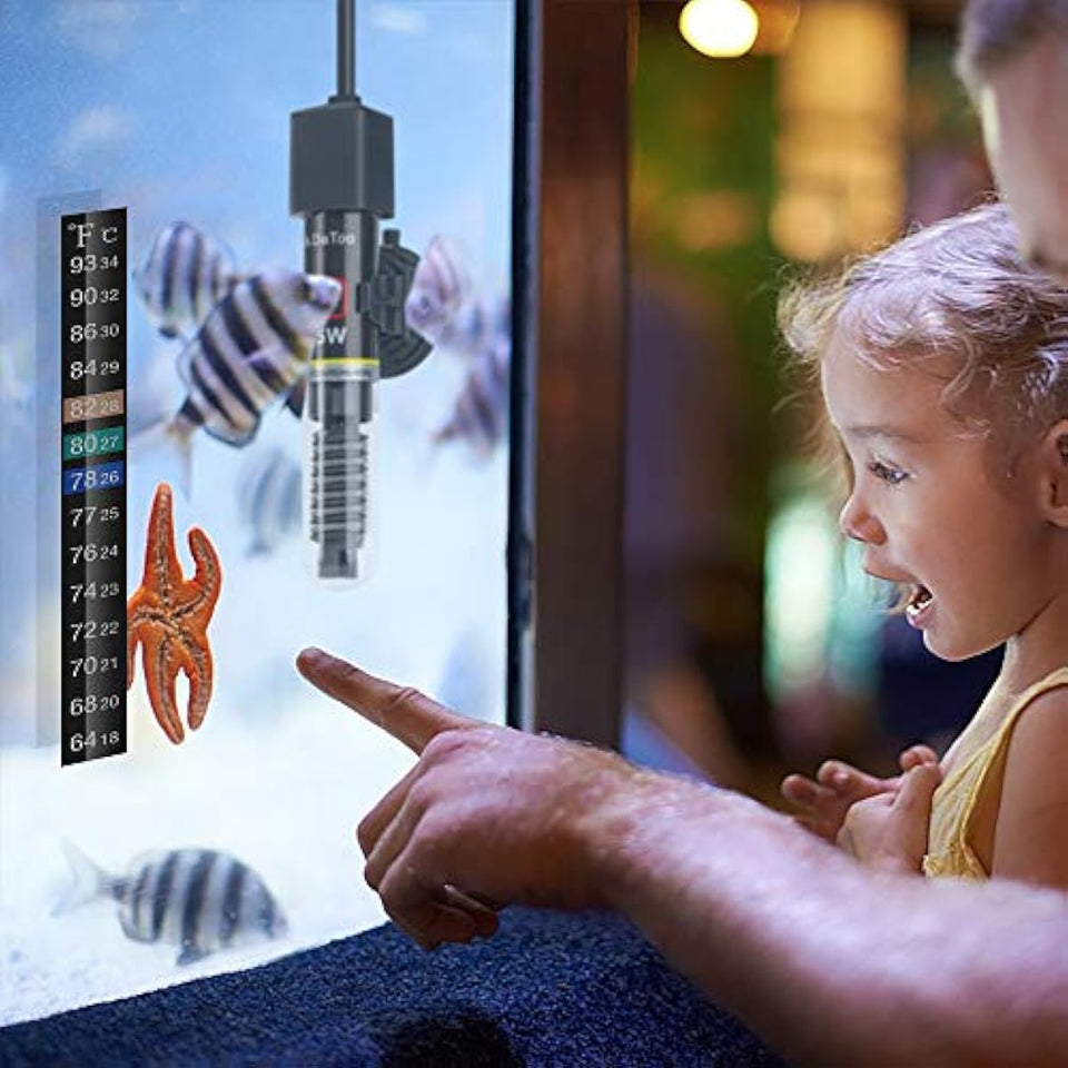 Mini Aquarium Heater 25W for Small Fish Tanks with Thermometer Sticker, Free Setup