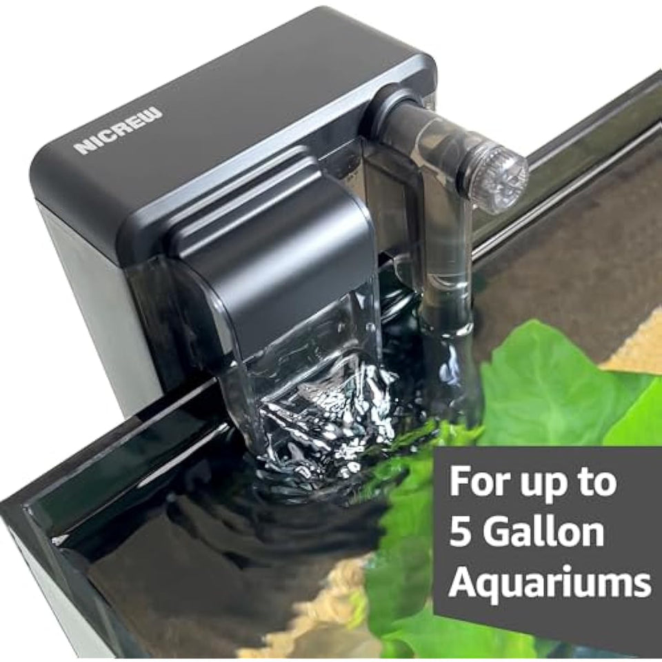 Nicrew Quiet Aquarium HOB Filter for Up to 5 Gallon Aquariums, Adjustable Flow, 42 GPH, 3W