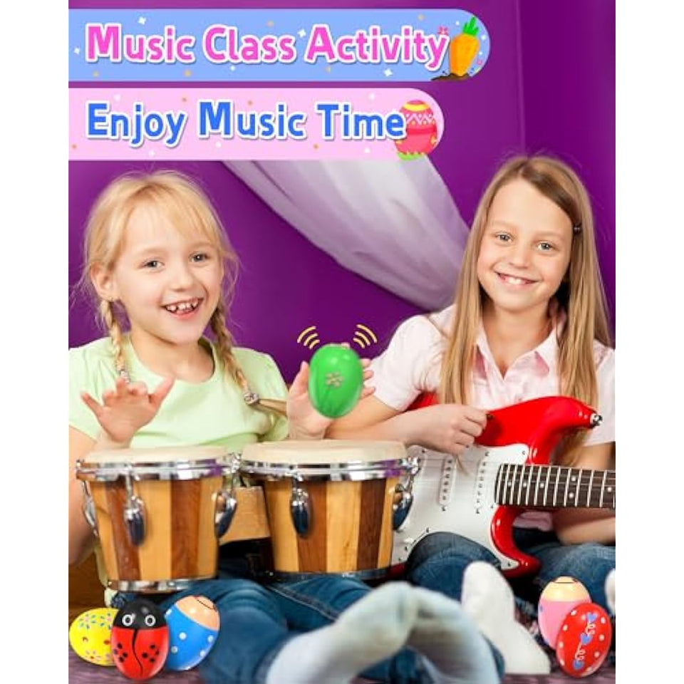 Wooden percussion shakers, 6-pack, prefilled Easter eggs with toys inside, Montessori toys for kids