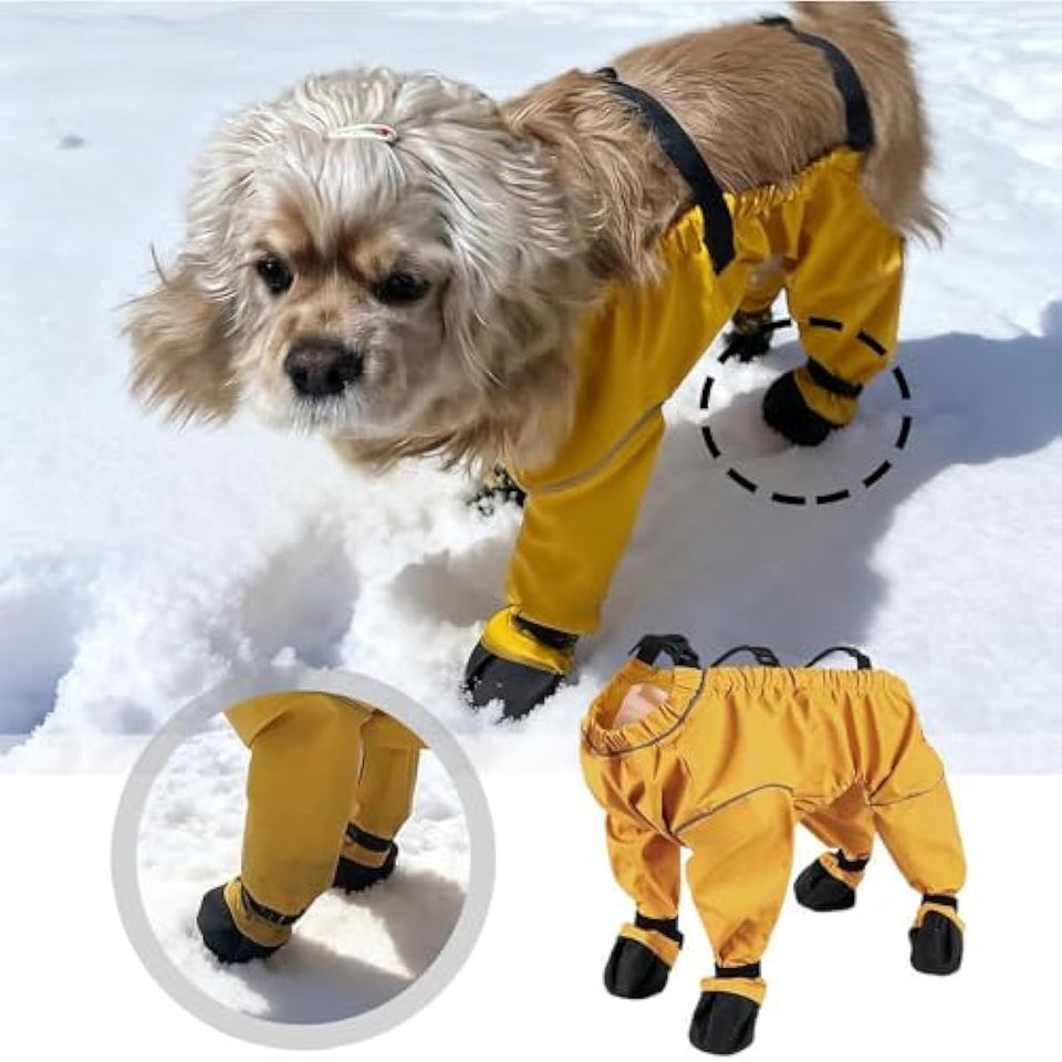 Dog Snow Suit with Attached Boots, PU Water-Resistant Winter Hiking Leggings for Outdoor Adventures