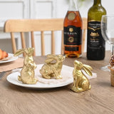 AOMOONOA Resin Gold Easter Bunny Decor Set of 3 Small Rabbit Figurines Antique Gold Finish