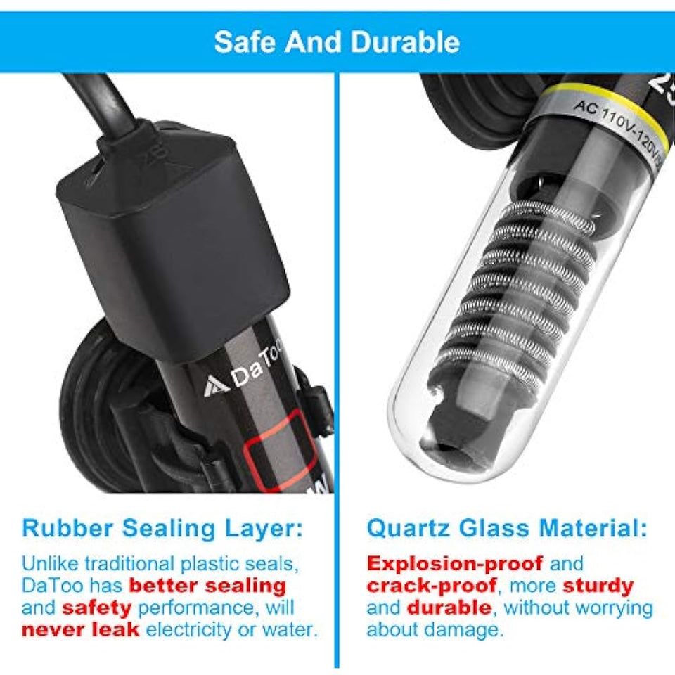 Mini Aquarium Heater 25W for Small Fish Tanks with Thermometer Sticker, Free Setup