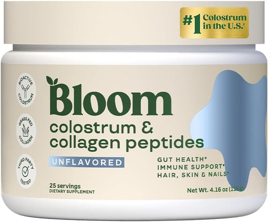 Bloom Nutrition Bovine Colostrum Powder with Vitamin B-12 for Gut Health, Immune Support, Hair Growth & Beauty Supplement | Unflavored, 25 Servings