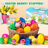 12 Pack Prefilled Easter Eggs with Food Squishy Toys Keychains, Easter Eggs Filled for Kids Easter Egg Hunt Easter Basket Stuffers Goodie Bag Fillers School Classroom Gifts