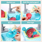 Cute Stone Color Changing Kitchen Sink Toy for Kids, Electric Dishwasher Play Set with Running Water and Faucet