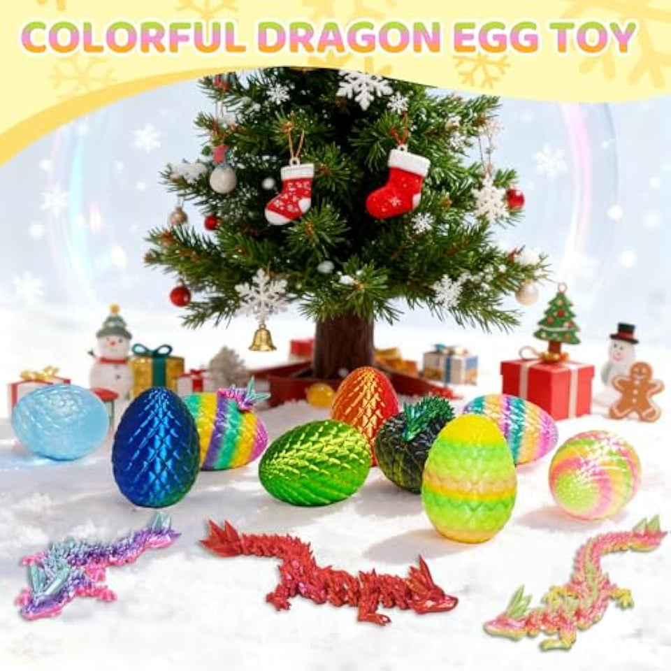 12PCS 3D Printed Easter Eggs with Dragons Inside, Easter Surprise Dragon Eggs, 3D Printed Animals, Easter Basket Stuffers,Fidget Toys Gifts