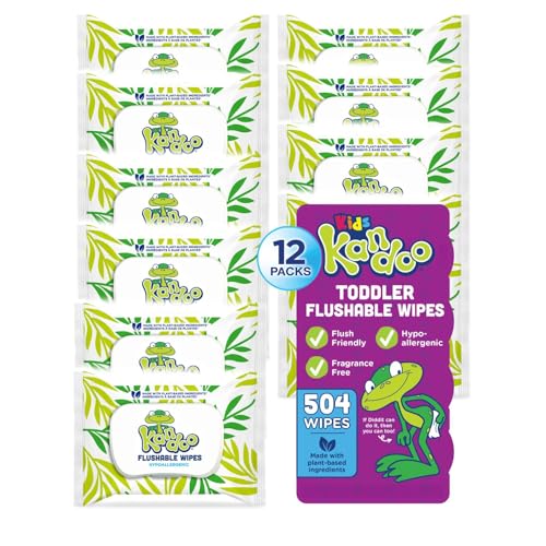 Kandoo Flushable Wipes, 42-count, Hypoallergenic, Unscented, Sensitive Skin Formula, Potty Training Wet Cleansing Cloths, Pack of 12