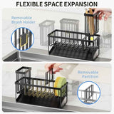 Cisily Sink Caddy Sponge Holder for Kitchen with Brush Holder and Stainless Steel Self Drain Tray, Rustproof Kitchen Sink Organizer for Sponge, Soap Dispenser Storage Accessories