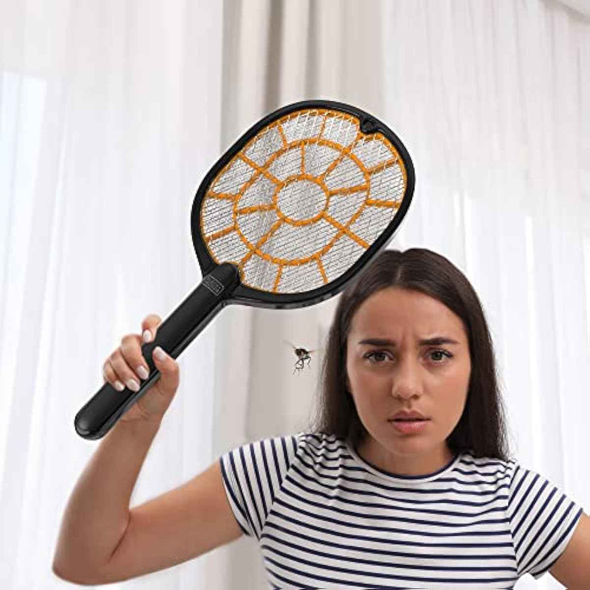 Bug Zapper Racket – Electric Fly Swatter for Gnats, Mosquitoes, & More – Harmless-to-Humans Outdoor Bug Zapper Battery Operated – Handheld Electric Fly Swatter –Indoor Racket