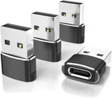 USB to USB-C Adapter for iPhone and Samsung, 4-Pack, Aluminum Alloy, Compact Design