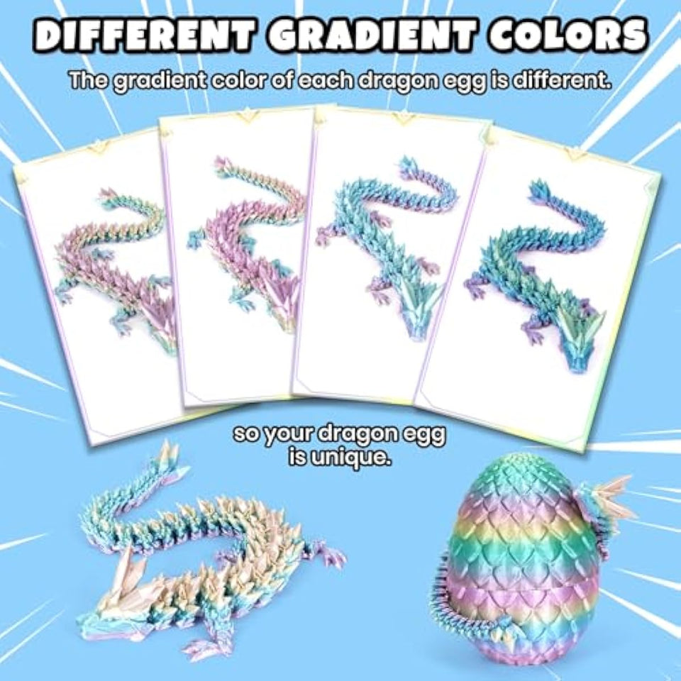 12 inch 3d printed dragon easter egg with fall protection and reinforced joints, eco-friendly fidget toy in rainbow color