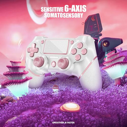 AceGamer 2 Pack wireless controller for PS4/Pro/Slim/PC with non-slip grip and USB-C cable (Pink and White)