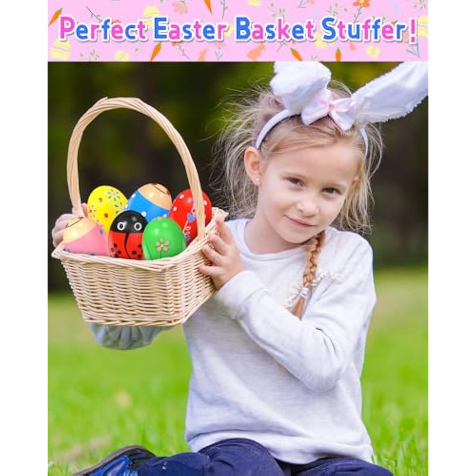 Wooden percussion shakers, 6-pack, prefilled Easter eggs with toys inside, Montessori toys for kids