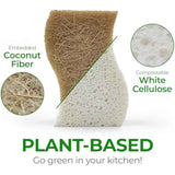 Biodegradable Natural Kitchen Sponge - Compostable Cellulose and Coconut Walnut Scrubber Sponge (12 Pack)