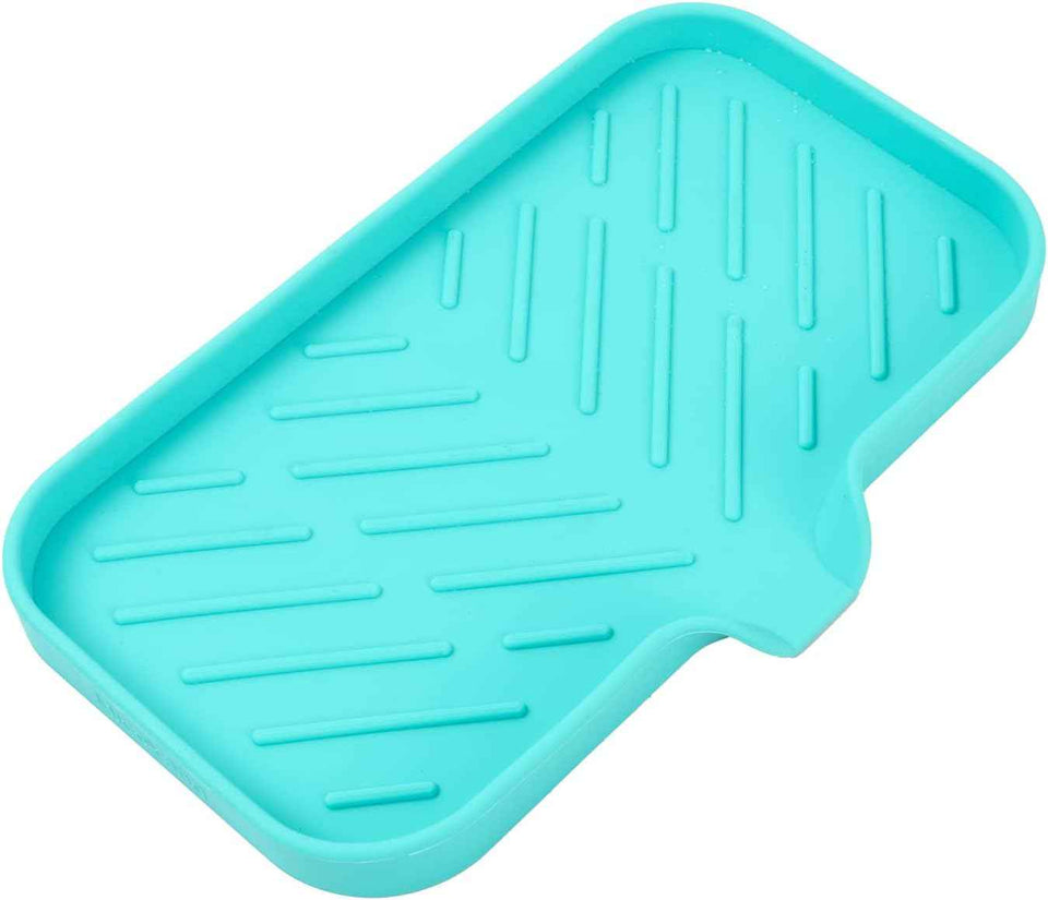 Silicone Bathroom Soap Dishes with Drain Spout-Bathroom and Kitchen Sink Organizer,Sponge Holder,Dish Soap Tray,Perfect for Dispenser,Scrubber,Bottle,Cup on Sink or Counter-Black 4.9"×3.2"