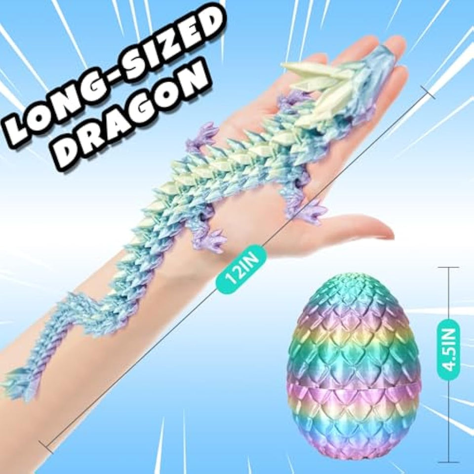 12 inch 3d printed dragon easter egg with fall protection and reinforced joints, eco-friendly fidget toy in rainbow color