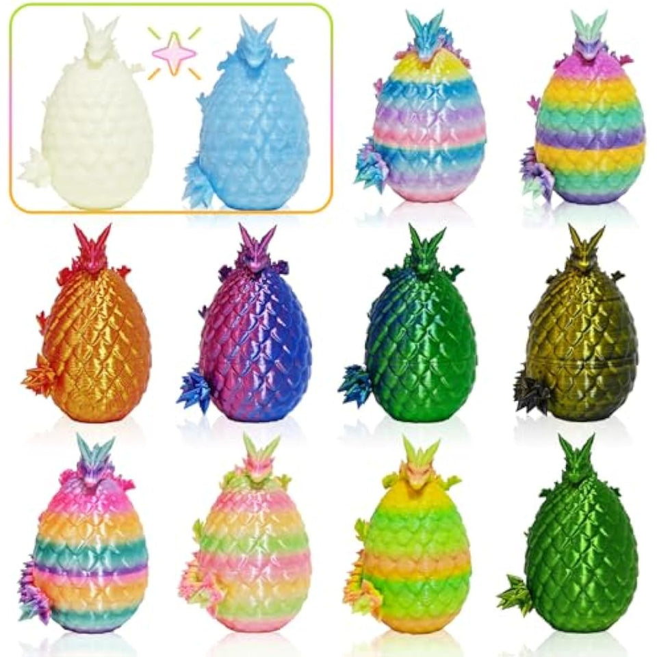 12PCS 3D Printed Easter Eggs with Dragons Inside, Easter Surprise Dragon Eggs, 3D Printed Animals, Easter Basket Stuffers,Fidget Toys Gifts