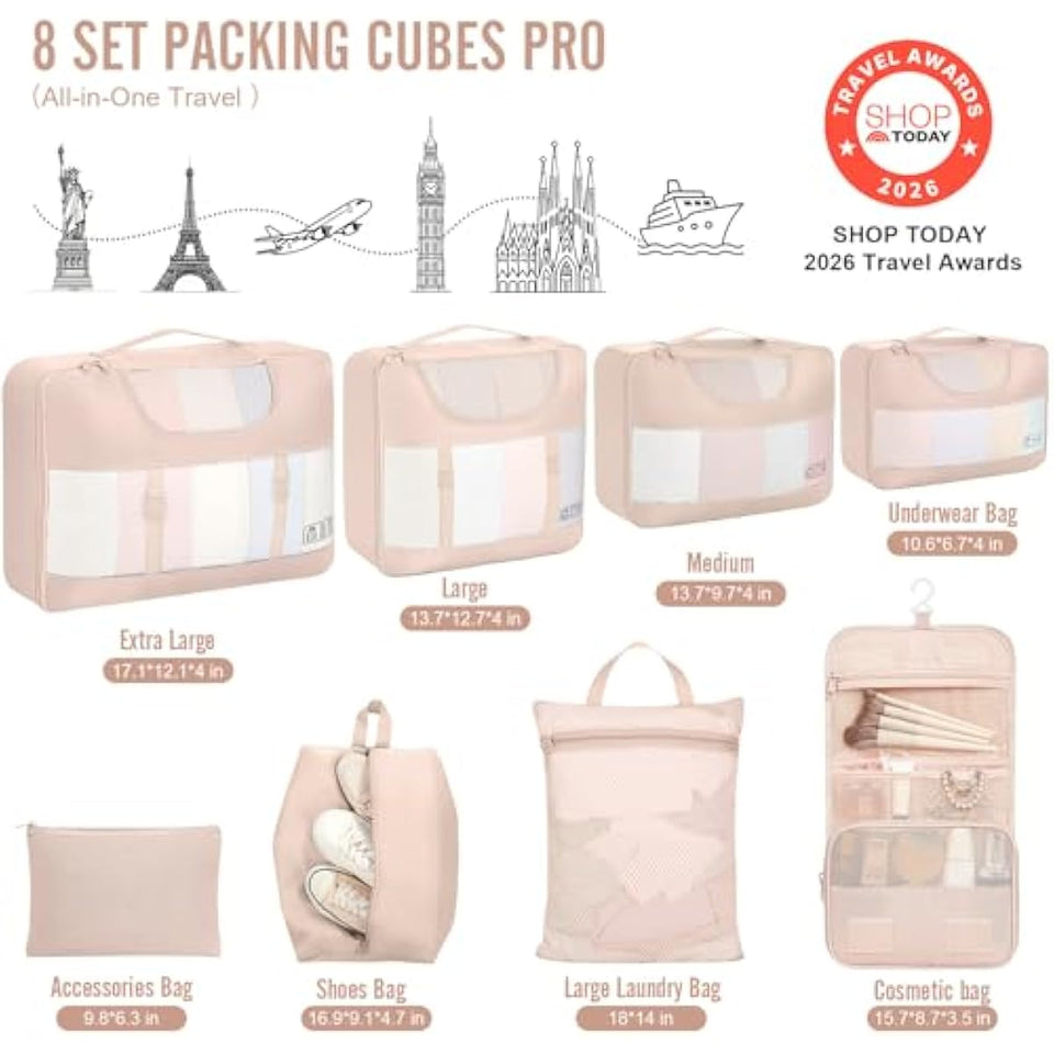 vekens 8-set packing cubes nylon organizer bags for beach vacation cruise ship travel essentials suitcase