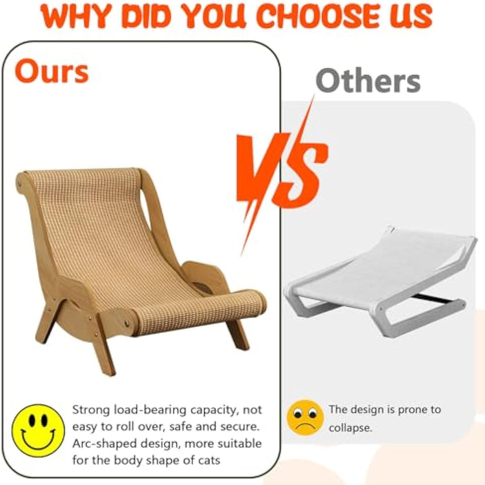Cat Hammock Chair with A Scratch Pad, Beach Style Lounger for Large Cats, Elevated Cat Beds for Indoor, Pet Rattan Chair