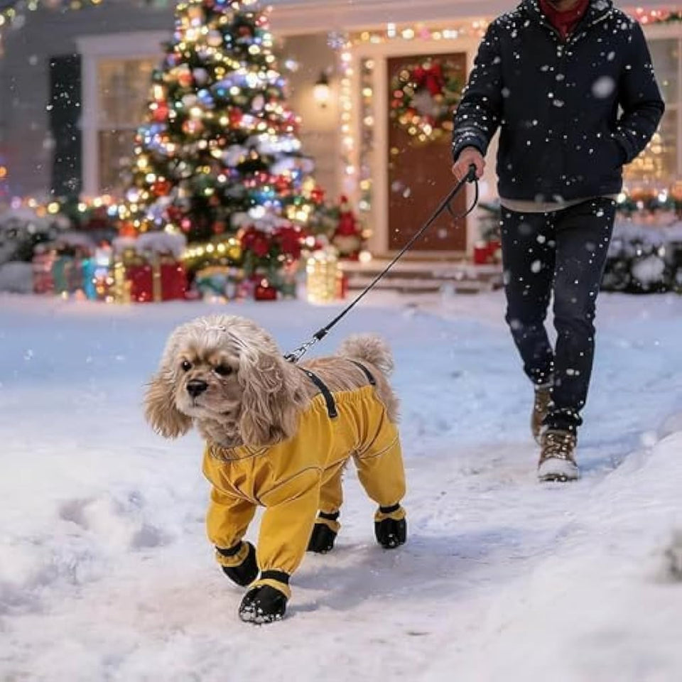 Dog Snow Suit with Attached Boots, PU Water-Resistant Winter Hiking Leggings for Outdoor Adventures