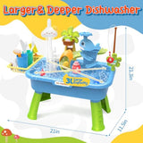 21 Blue Kids Kitchen Sink Toy with Electric Faucet 4-in-1 Play Set with Detachable Legs and Fishing Game