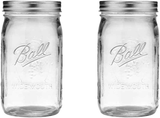 Ball Wide Mouth Glass Mason Jars with Lids and Bands, Used for Canning, Pickling, Juice, Jam, Jelly, Quart Size 32 Ounce (Pack of 2)