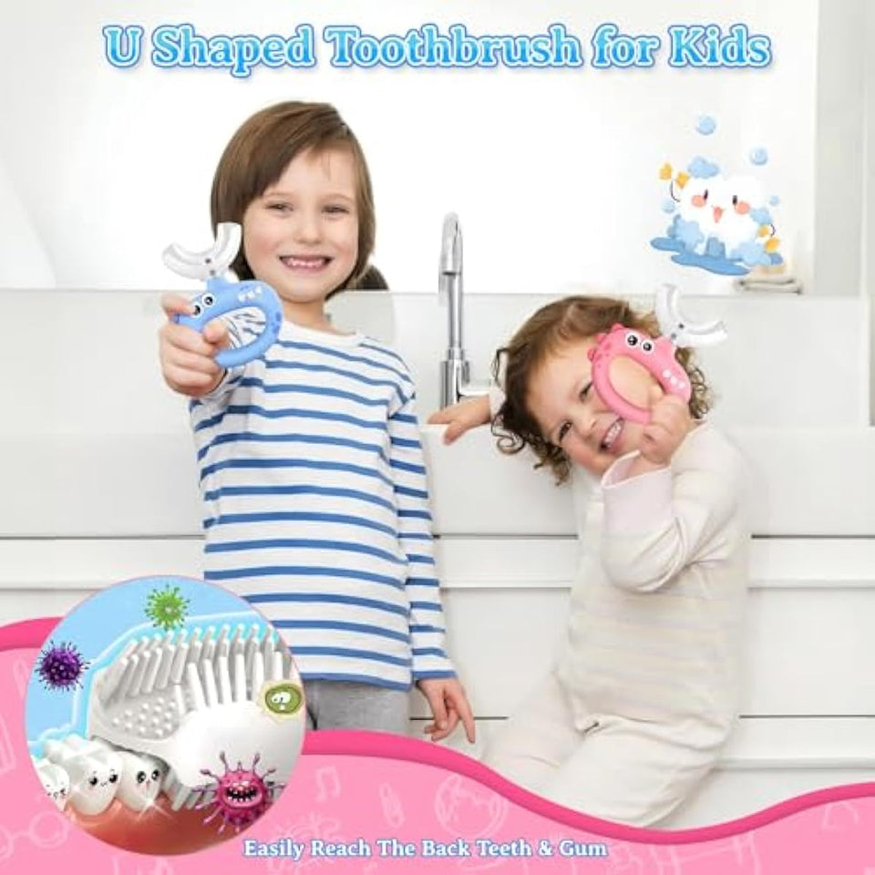 Toddler U Shaped Toothbrush for Kids Ages 1-2, 2-4, Baby Soft Silicone, 360° Mouth Cleaning Design, 2 PCS