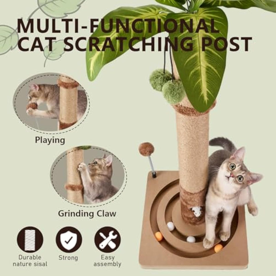 MECOOL 35in tall cat scratching post premium scratch posts with hanging ball and ball track