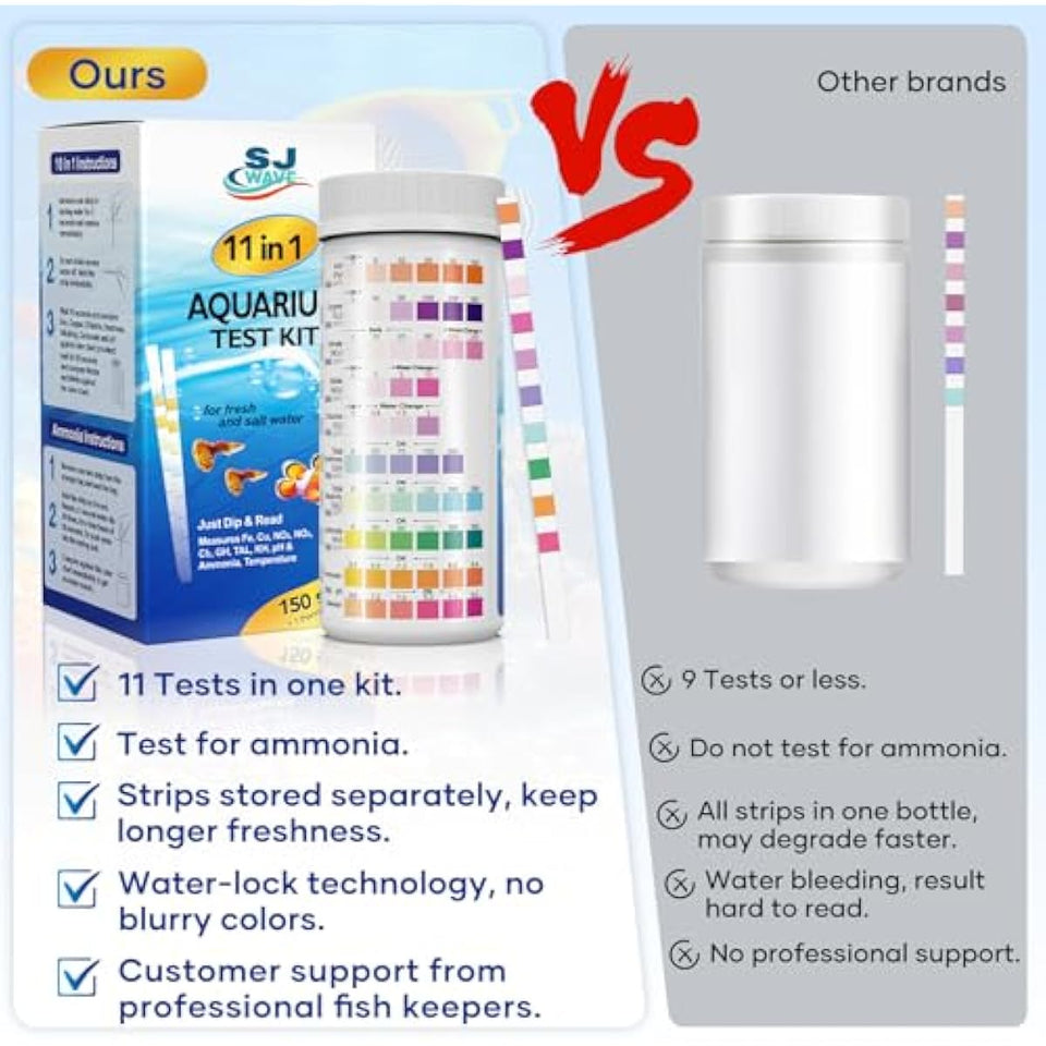 11-in-1 aquarium test strips water testing kit for fish tank aquariums with 950 tests and thermometer