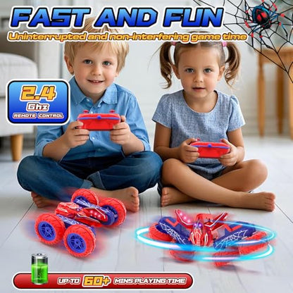 Spider Remote Control Cars for Boys 4-7, 360° Spinning RC Stunt Car with 2 Batteries Cool Lights Toys Birthday Gift for Boys 4 5 6 7 8 9 10 11 12 Year Old