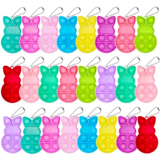 24 PCS Prefilled Easter Eggs with Bunny Pop Bubble Fidget Keychains Toy Inside for Kids Boys Girls Easter Basket Stuffers Party Favors Easter Egg Fillers Hunt