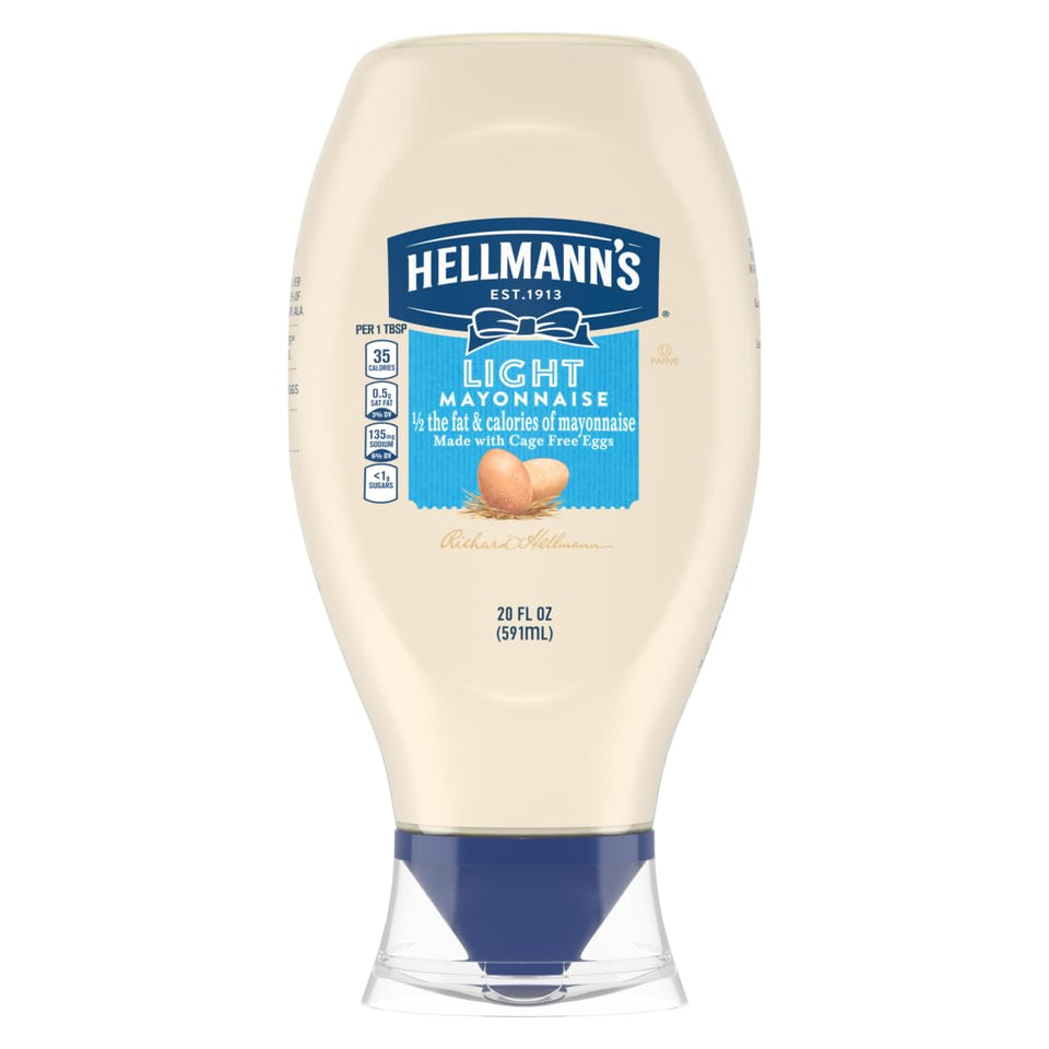 Hellmann's 100% Cage-Free Eggs Light Mayonnaise Squeeze Bottle for Sandwiches and Simple Meals 20 oz