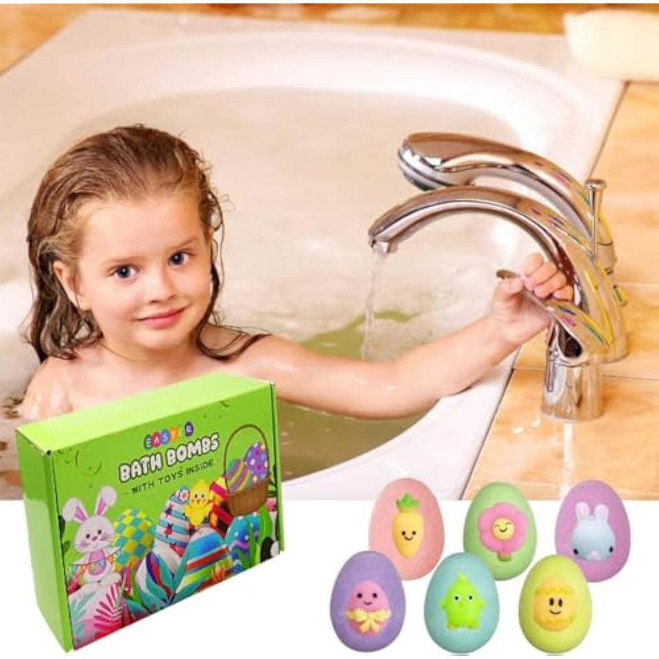Jofan 6 Pack Easter Bubble Bath Bombs with Easter Squishy Toys Inside for Kids Girls Boys Easter Basket Stuffers Gifts