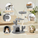 grey 33 inch multi-level cat tree tower with scratching posts and perches for indoor cats
