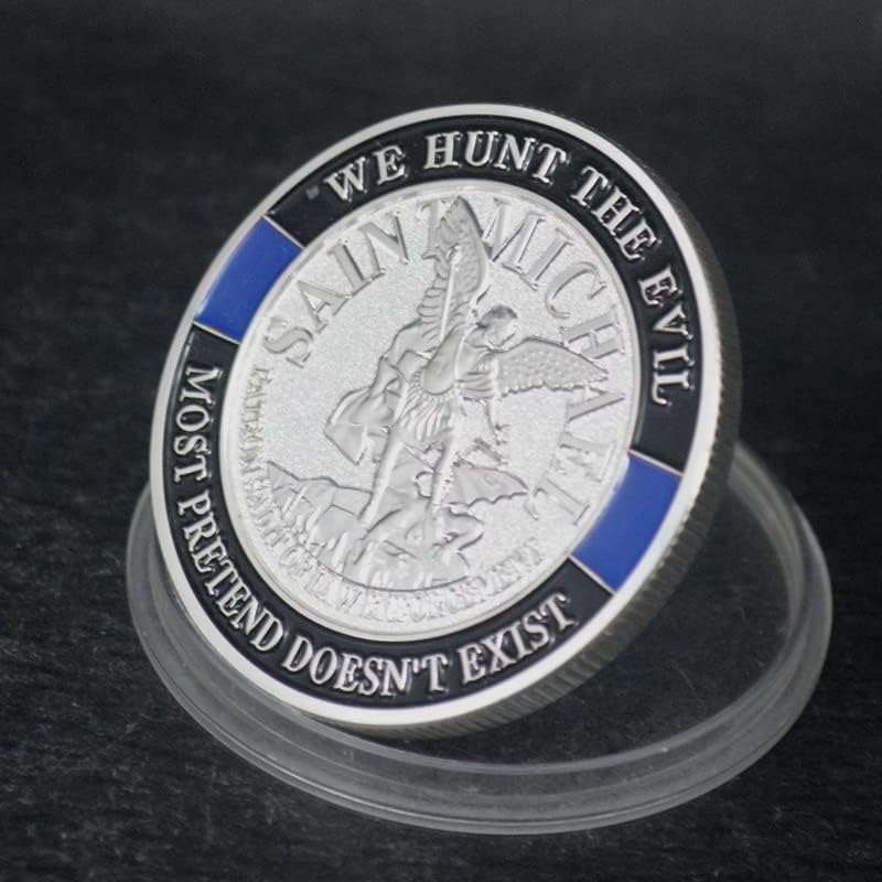 Saint Michael Patron Saint of Law Enforcement Challenge Coin The Thin Blue Line Silver Plated Coins