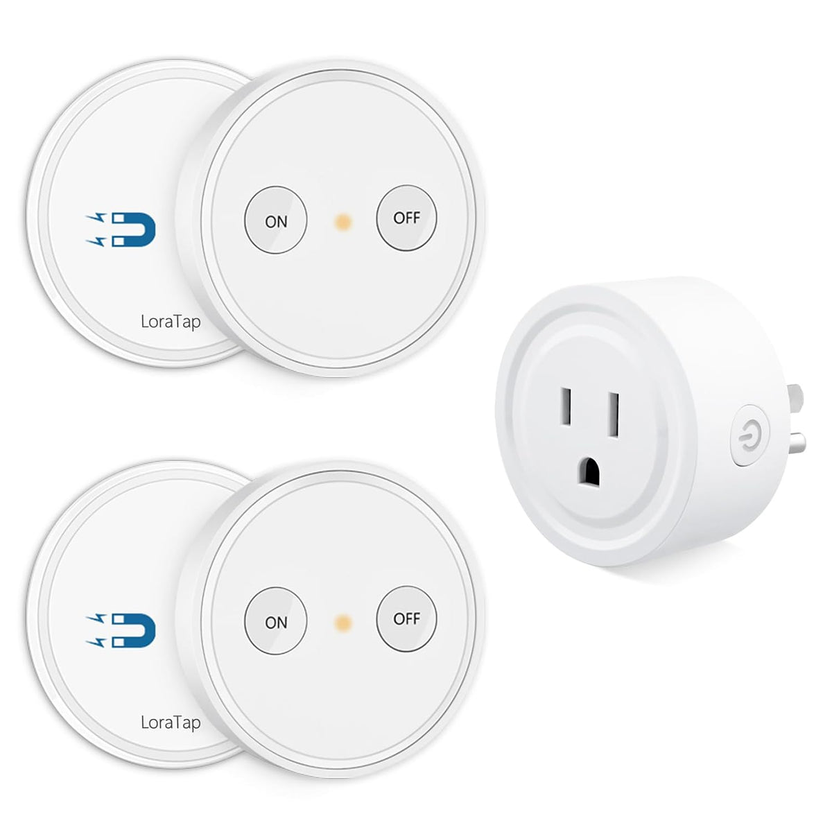 LoraTap Mini 656ft Range Wireless Outlet Plug, No Hub Required, 10A/1100W, White