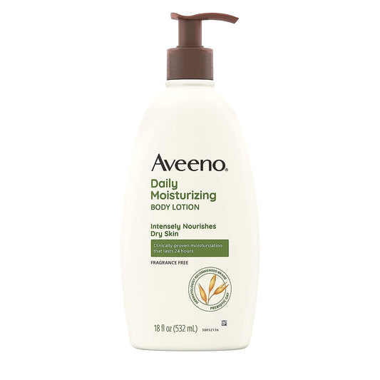 aveeno daily moisturizing body lotion for dry skin, 18 fl oz, paraben free, fragrance free