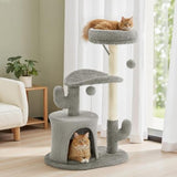 grey 33 inch multi-level cat tree tower with scratching posts and perches for indoor cats
