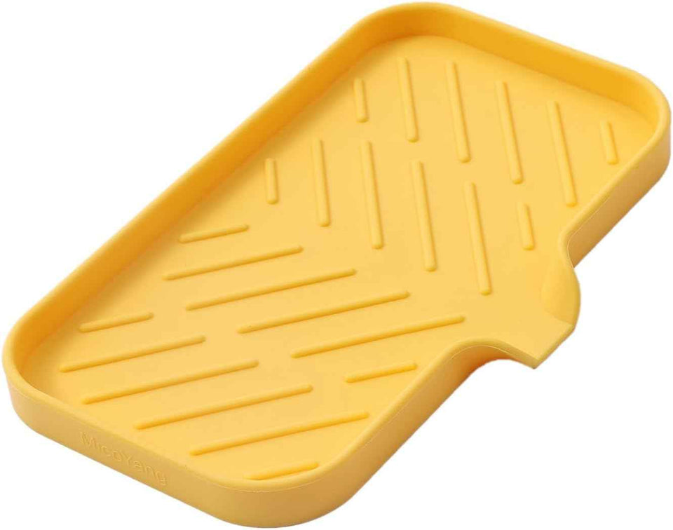 Silicone Bathroom Soap Dishes with Drain Spout-Bathroom and Kitchen Sink Organizer,Sponge Holder,Dish Soap Tray,Perfect for Dispenser,Scrubber,Bottle,Cup on Sink or Counter-Black 4.9"×3.2"