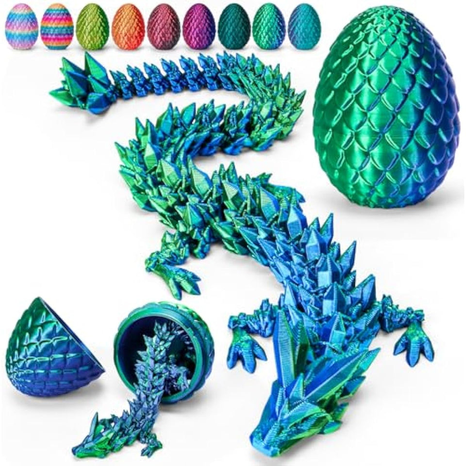 TBOLINE 12" 3D Printed Dragon Egg, Easter Basket Stuffers, Large Prefilled Easter Eggs for Kids, Stuffed Egg Hunt Fillers with Easter Toys, 3D Printer Animals Fidget Toys for Boys Teen 5-7 4-6 8-12