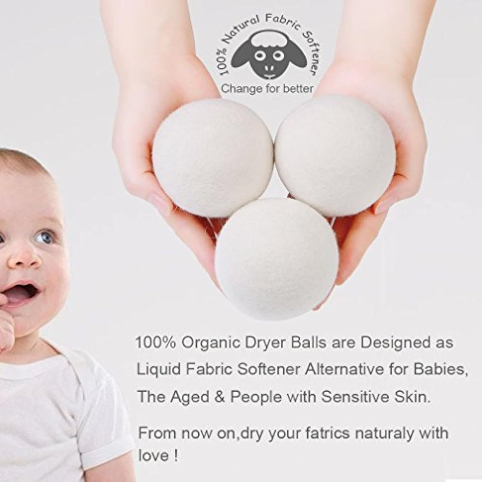 wool dryer balls organic xl 6-pack 100% new zealand wool chemical free softener for 1000+ loads baby safe