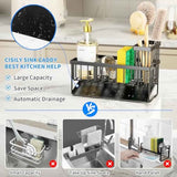 Cisily Sink Caddy Sponge Holder for Kitchen with Brush Holder and Stainless Steel Self Drain Tray, Rustproof Kitchen Sink Organizer for Sponge, Soap Dispenser Storage Accessories