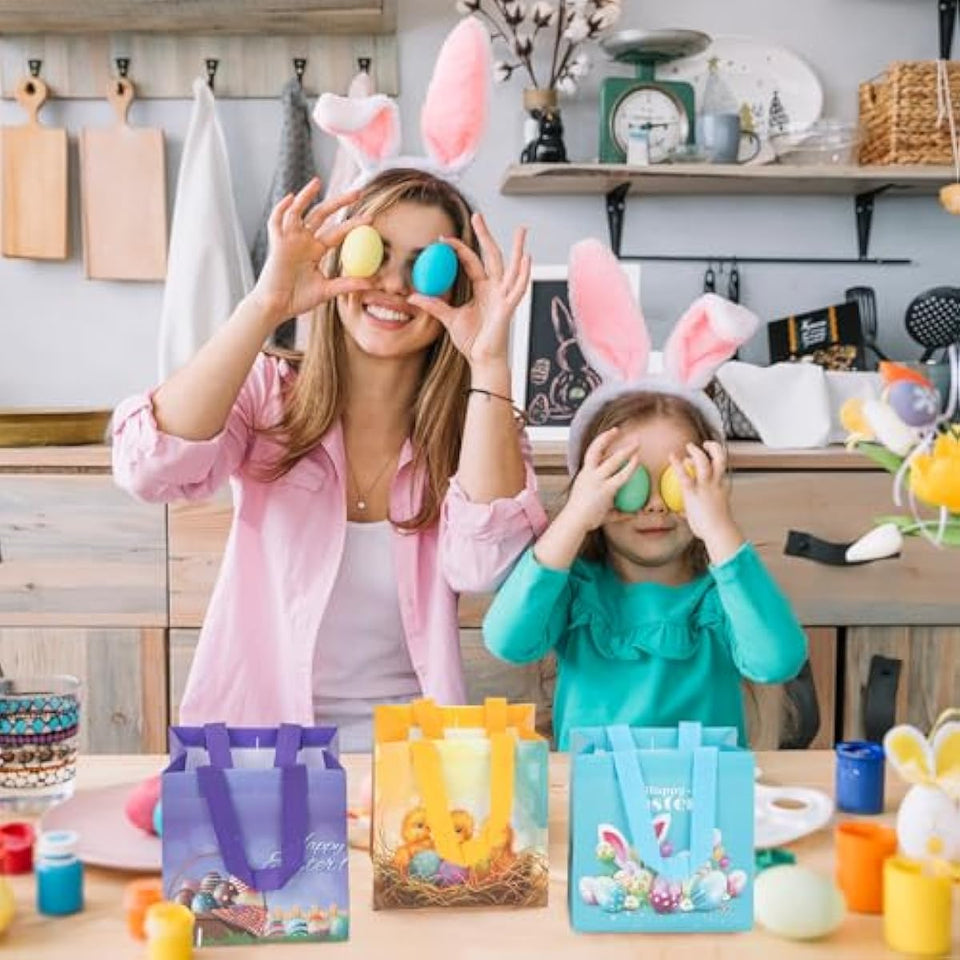 ysmile 8 pack non-woven easter gift bags for kids reusable with handle carrot bunny chick basket treat bag small egg hunt bag