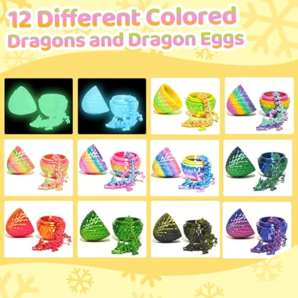 12PCS 3D Printed Easter Eggs with Dragons Inside, Easter Surprise Dragon Eggs, 3D Printed Animals, Easter Basket Stuffers,Fidget Toys Gifts