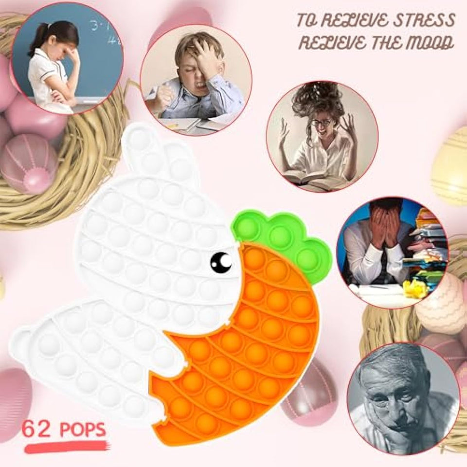 white easter bunny poppers bunny carrot pop bubble fidget sensory toys puzzle popper for kids toddler gift development toy