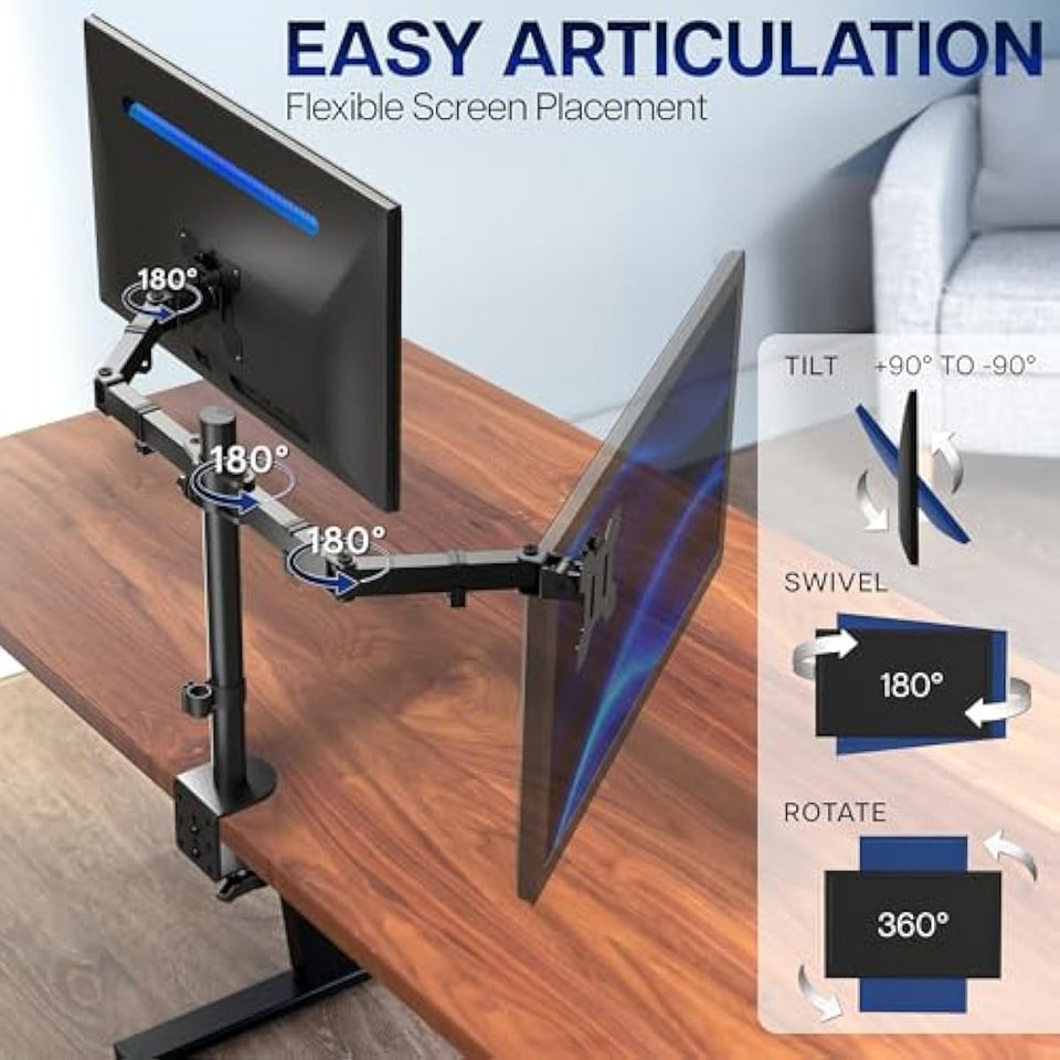 vivo dual monitor desk mount heavy duty fully adjustable steel stand black