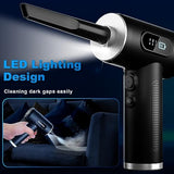 3-gear adjustable electric air duster with led light, rechargeable cordless air blower for keyboard cleaning (black)