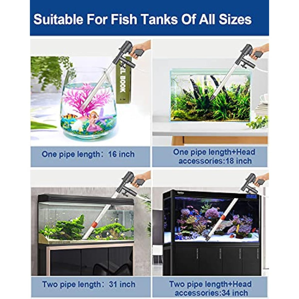 QZQ Aquarium Gravel Cleaner [2026 Edition] Vacuum Fish Tank Vacuum Cleaner Tools for Aquarium Water Changer with Aquarium Thermometers Fish Net kit Use for Fish Tank Cleaning Gravel and Sand