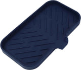 Silicone Bathroom Soap Dishes with Drain Spout-Bathroom and Kitchen Sink Organizer,Sponge Holder,Dish Soap Tray,Perfect for Dispenser,Scrubber,Bottle,Cup on Sink or Counter-Black 4.9"×3.2"