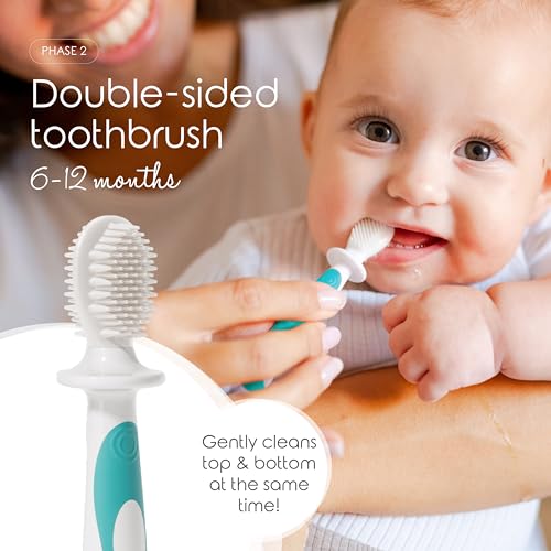 cherish baby care baby toothbrush & toddler toothbrush set (0-2 years) - teal - bpa-free & safety-tested